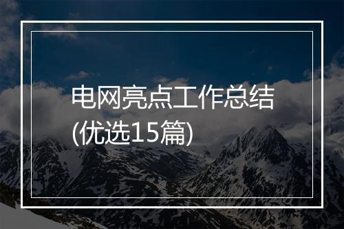电网亮点工作总结(优选15篇)
