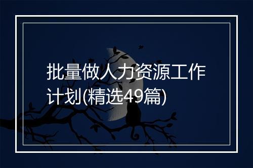 批量做人力资源工作计划(精选49篇)
