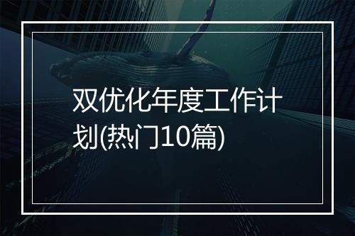 双优化年度工作计划(热门10篇)