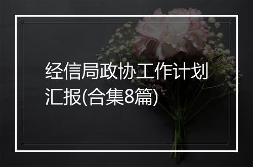 经信局政协工作计划汇报(合集8篇)