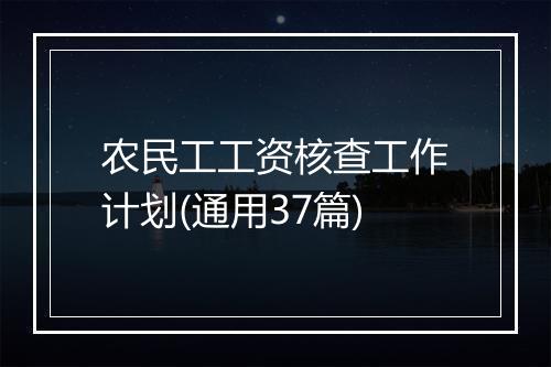 农民工工资核查工作计划(通用37篇)