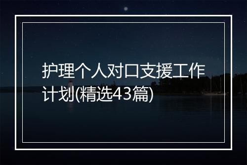 护理个人对口支援工作计划(精选43篇)
