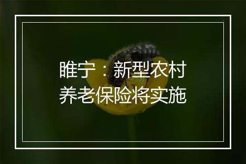 睢宁：新型农村养老保险将实施