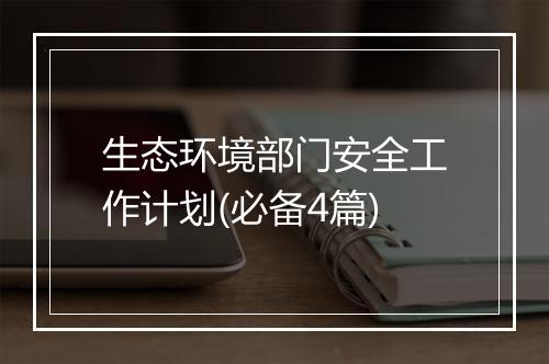 生态环境部门安全工作计划(必备4篇)