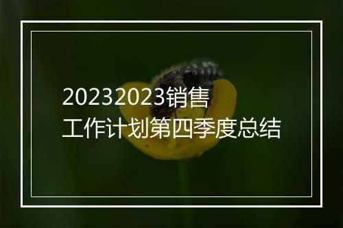 20232023销售工作计划第四季度总结