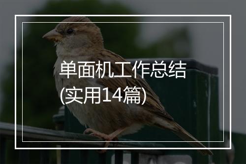 单面机工作总结(实用14篇)