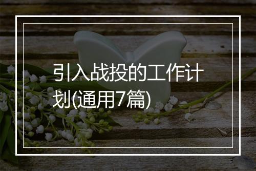 引入战投的工作计划(通用7篇)