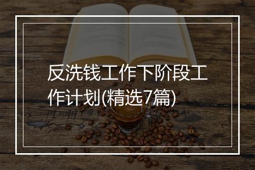 反洗钱工作下阶段工作计划(精选7篇)