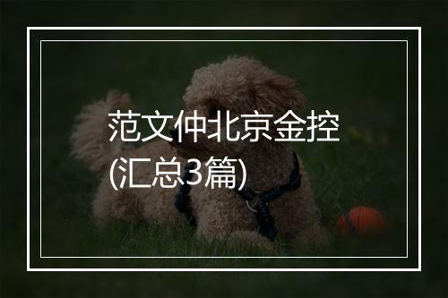 范文仲北京金控(汇总3篇)