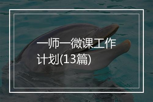 一师一微课工作计划(13篇)