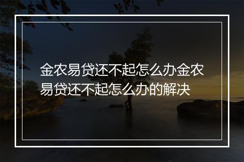 金农易贷还不起怎么办金农易贷还不起怎么办的解决