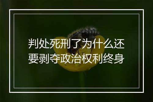 判处死刑了为什么还要剥夺政治权利终身