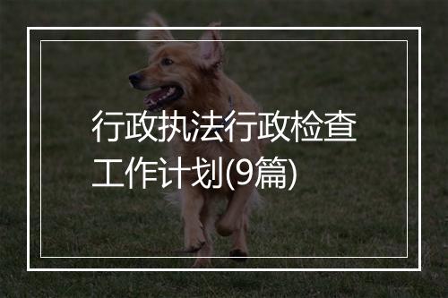 行政执法行政检查工作计划(9篇)