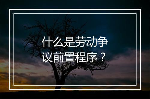 什么是劳动争议前置程序？