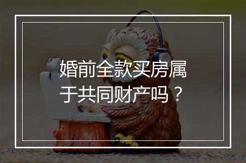 婚前全款买房属于共同财产吗？