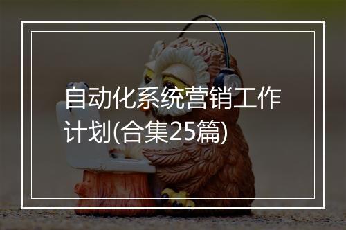自动化系统营销工作计划(合集25篇)