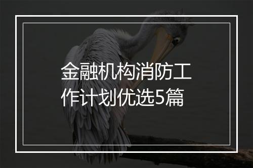 金融机构消防工作计划优选5篇