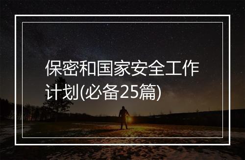 保密和国家安全工作计划(必备25篇)