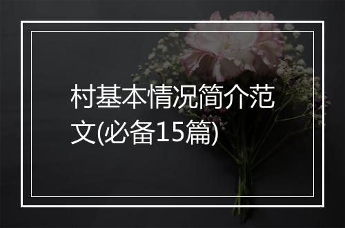 村基本情况简介范文(必备15篇)