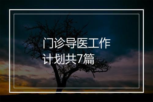门诊导医工作计划共7篇