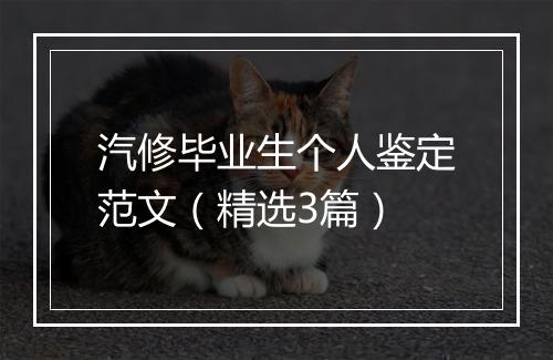 汽修毕业生个人鉴定范文（精选3篇）