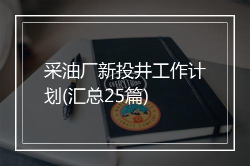 采油厂新投井工作计划(汇总25篇)