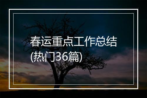 春运重点工作总结(热门36篇)