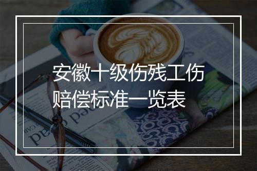 安徽十级伤残工伤赔偿标准一览表