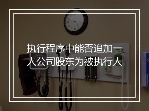 执行程序中能否追加一人公司股东为被执行人