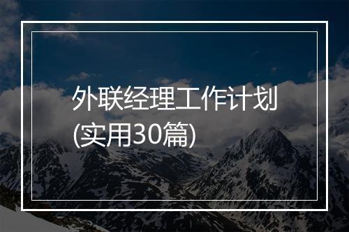 外联经理工作计划(实用30篇)