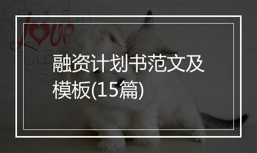 融资计划书范文及模板(15篇)