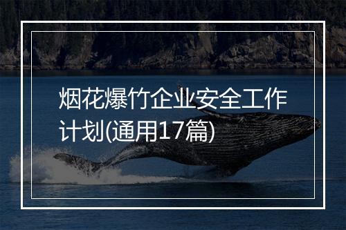 烟花爆竹企业安全工作计划(通用17篇)