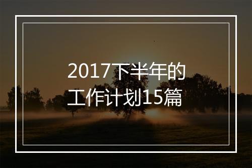 2017下半年的工作计划15篇