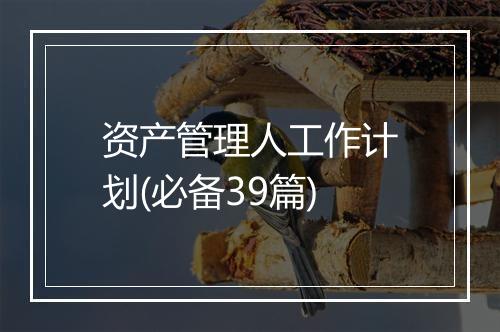 资产管理人工作计划(必备39篇)