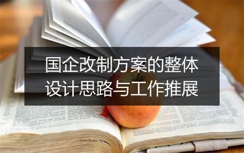 国企改制方案的整体设计思路与工作推展