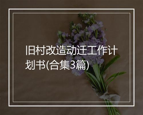 旧村改造动迁工作计划书(合集3篇)