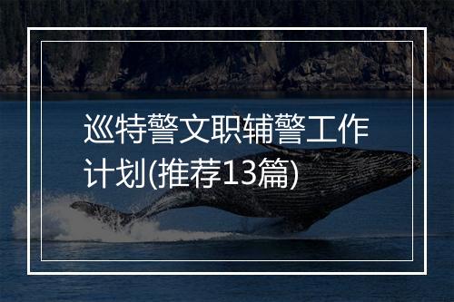 巡特警文职辅警工作计划(推荐13篇)