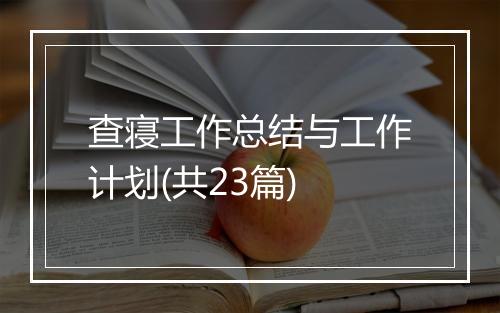 查寝工作总结与工作计划(共23篇)