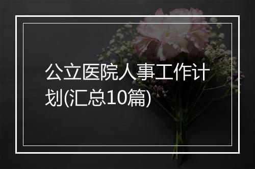 公立医院人事工作计划(汇总10篇)