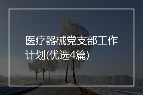 医疗器械党支部工作计划(优选4篇)