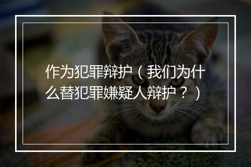 作为犯罪辩护（我们为什么替犯罪嫌疑人辩护？）