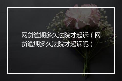 网贷逾期多久法院才起诉（网贷逾期多久法院才起诉呢）