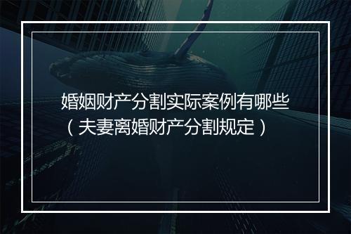 婚姻财产分割实际案例有哪些（夫妻离婚财产分割规定）