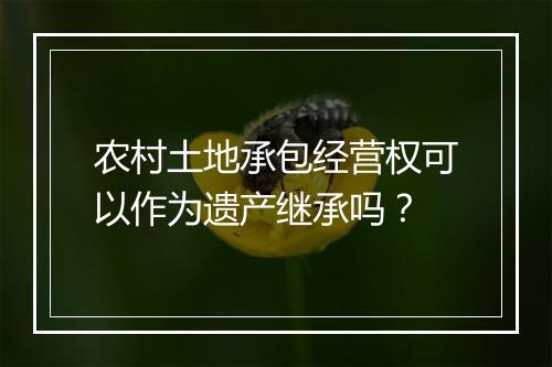 农村土地承包经营权可以作为遗产继承吗？