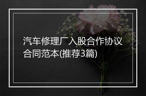汽车修理厂入股合作协议合同范本(推荐3篇)