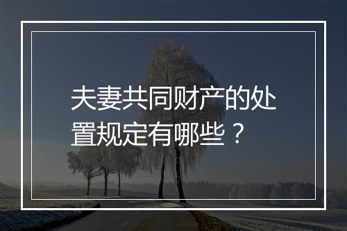 夫妻共同财产的处置规定有哪些？