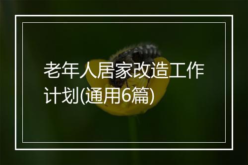 老年人居家改造工作计划(通用6篇)