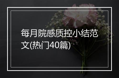 每月院感质控小结范文(热门40篇)