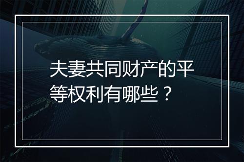 夫妻共同财产的平等权利有哪些？