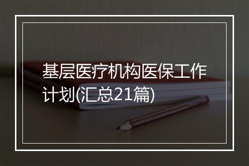 基层医疗机构医保工作计划(汇总21篇)